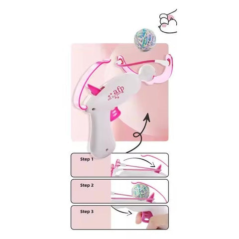 Lightweight yarn ball launched by crossbow toy for cats