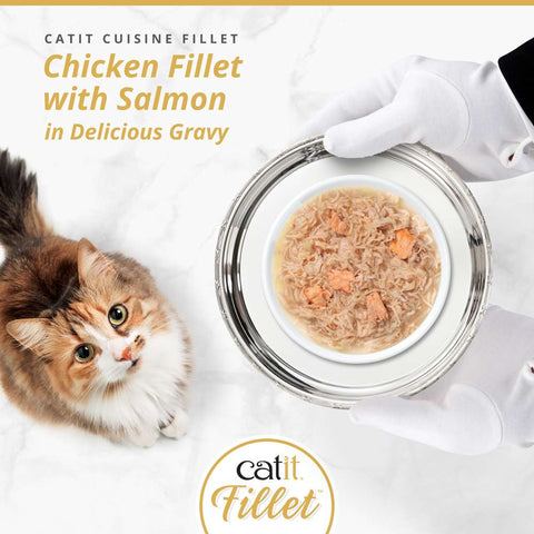 Image of CATIT Cuisine Chicken Fillet with Salmon on a plate - Pets Villa.