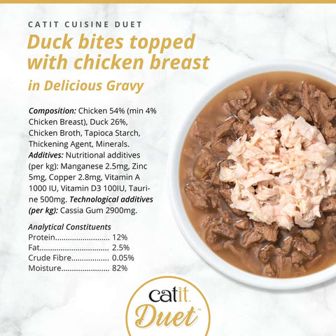 Image of the composition of CATIT Cuisine Duet Duck Bites topped with Chicken Breast - Pets Villa.