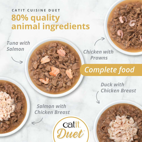 Image of CATIT Cuisine Duet Selection Variety Box 12x75g in bowls - Pets Villa.