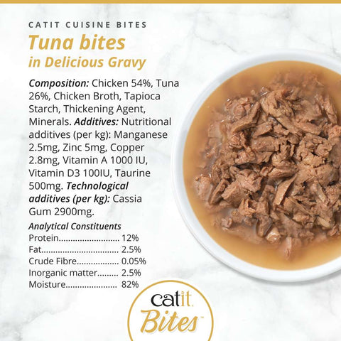 Image of the composition of CATIT Cuisine Tuna Bites in Delicious Gravy - Pets Villa.