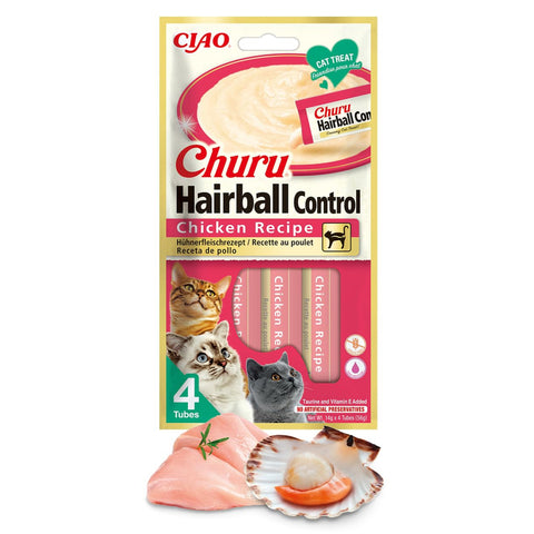 Front image of CHURU Cat Hairball Control Chicken Recipe 4x14g - Pets Villa.
