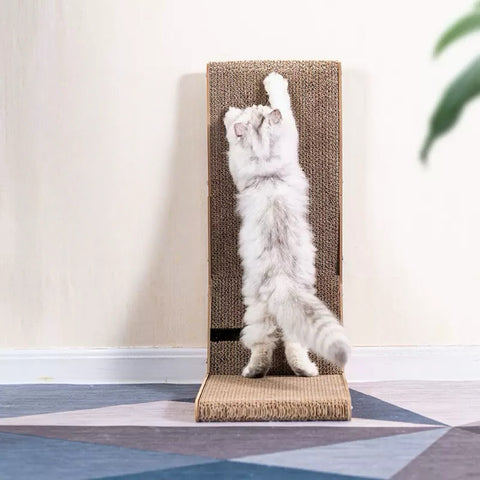 Image of a cat using Corrugated Paper L Shaped Cat Scratcher - Pets Villa