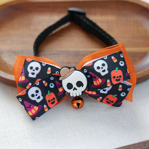 Skull collar Halloween Pet Collar with Bell Assorted - Pets Villa.