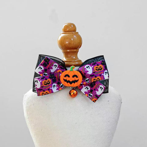 Pumpkin variant of Halloween Pet Collar with Bell Assorted - Pets Villa.