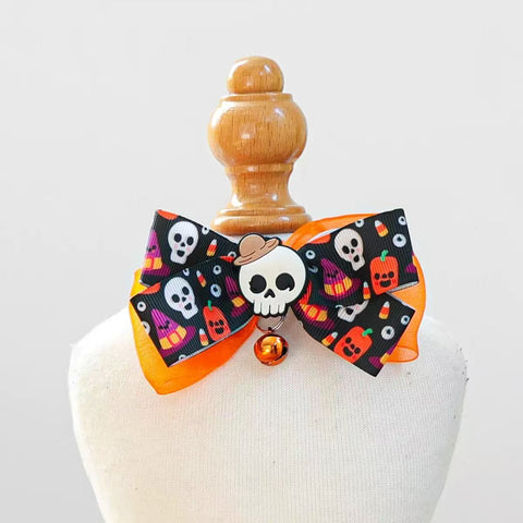 Skull variant of Halloween Pet Collar with Bell Assorted - Pets Villa.