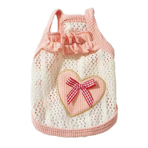 Image of the pink variant of Heart Bow Summer Pet Sweater - Pets Villa.