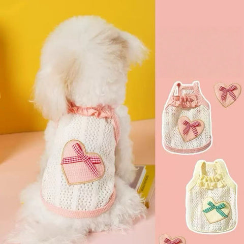Image of both variants of Heart Bow Summer Pet Sweater - Pets Villa.