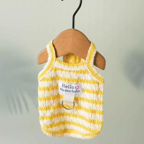 Front image of the yellow variant of Hello Baby Striped Pet Vest - Pets Villa.