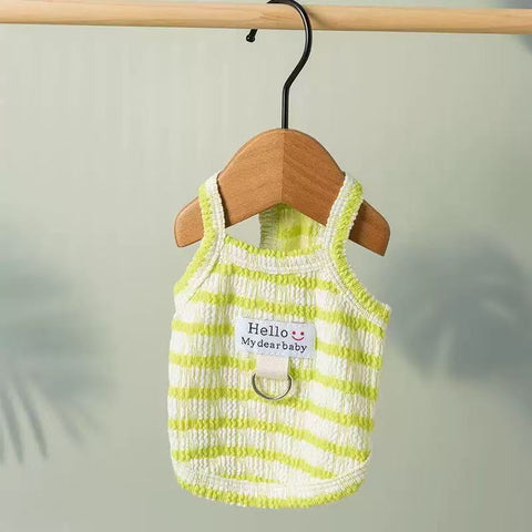 Front image of the green variant of Hello Baby Striped Pet Vest - Pets Villa.