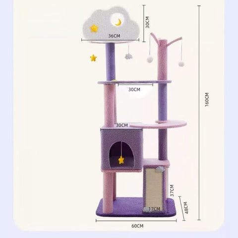 Large variant image of MARTINA 108-165cm Star & Cloud Cat Tree Climbing Frame - Pets Villa.