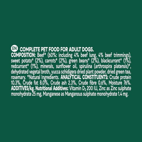 Image of the composition of NATURES MENU Country Hunter Dog Pouches Grain-free Adult Wet Dog Food - Beef 6*150g - Pets Villa.