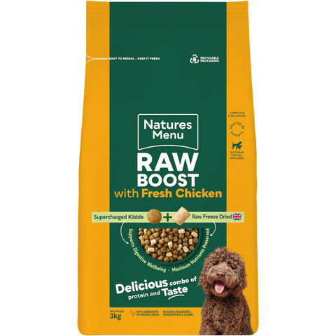 Front image of NATURES MENU Raw Boost with Fresh Chicken Adult Dog Food - Pets Villa.