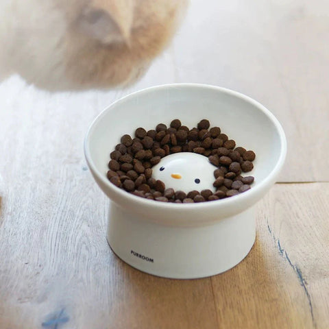 Image of pet food in PURROOM Little Chick Elevated Ceramic Pet Bowl - Pets Villa.
