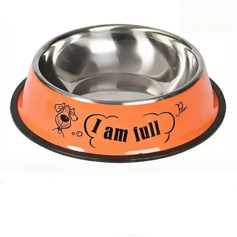 Image of the orange variant of Stainless Steel Cartoon Colourful Pet Bowl - Pets Villa.