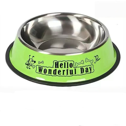Image of the green variant of Stainless Steel Cartoon Colourful Pet Bowl - Pets Villa.