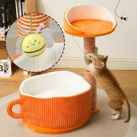 Bee close up of Teacup and Bee Cat Scratcher and Bed - Pets Villa.
