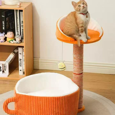 Image of a cat on Teacup and Bee Cat Scratcher and Bed - Pets Villa.