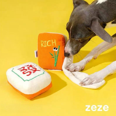 Front and back image of ZEZE Rich Mahjong Enrichment Dog Toy - Pets Villa.