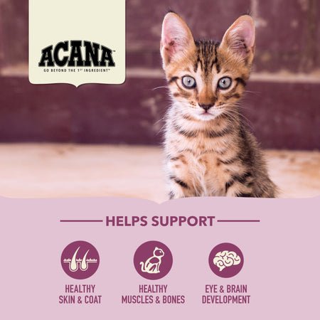 ACANA First Feast kitten formula made with free-run chicken and whole herring for all life stages.