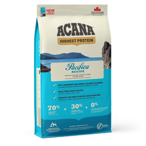 ACANA Pacifica dog food bag featuring wild-caught fish