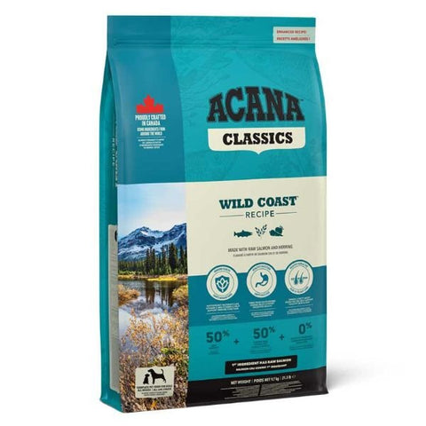 ACANA Wild Coast dog food packaging with wild-caught fish formula
