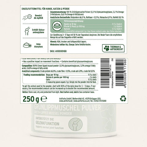 ANIFORTE Green Lipped Mussel Powder for Dogs and Cats - Joint Support Supplement - Pets Villa