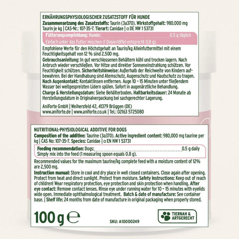 ANIFORTE Taurine Powder for Dogs - 100g - Amino Acid Supplement - Pets Villa