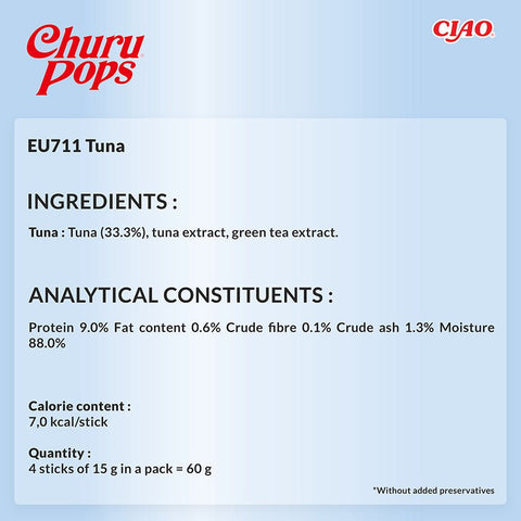 CHURU Pops Cat Treat Tuna Recipe 4x15g - Pets Villa