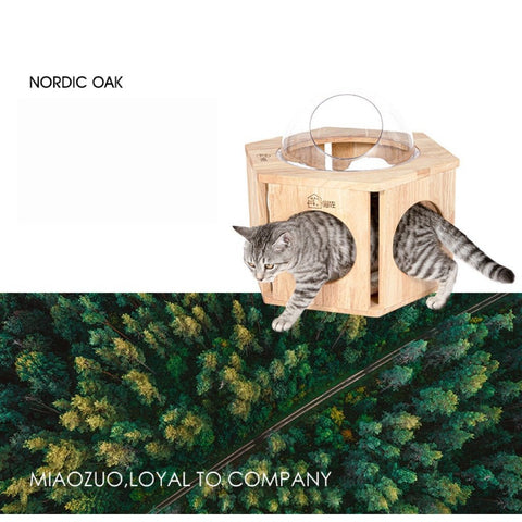 MIAOZUO Solid Wood Hexagon Cat Nest - Pets Villa