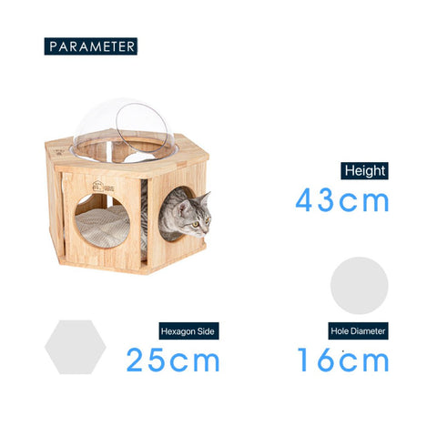 MIAOZUO Solid Wood Hexagon Cat Nest - Pets Villa
