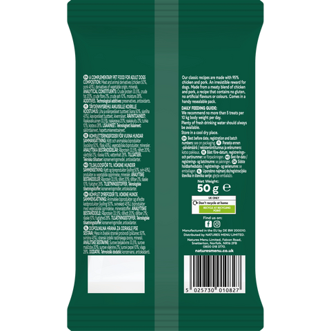 NATURES MENU Dog Meaty Treats Chicken and Pork 50g - Pets Villa