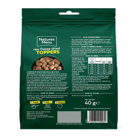 NATURES MENU Raw Freeze Dried Toppers Lamb with Fruits and Vegetables 40g - Pets Villa