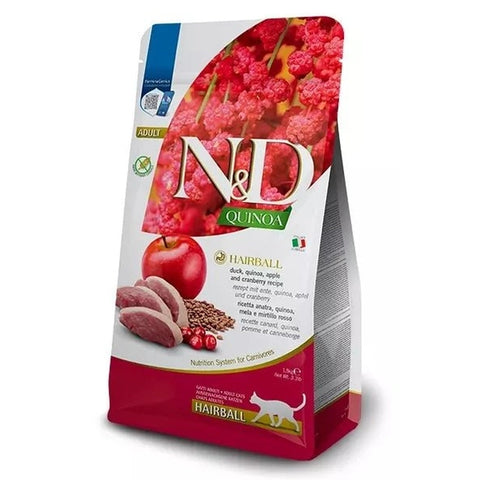 N&D Farmina Cat Quinoa Hairball with Duck and Apple Dry Cat Food 1.5kg - Pets Villa
