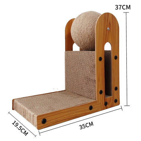 P - Shape Scratcher Board with Sisal Ball - Pets Villa