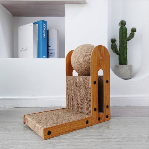 P - Shape Scratcher Board with Sisal Ball - Pets Villa