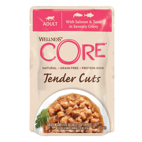 WELLNESS CORE Cat Tender Cuts with Salmon and Tuna in Savoury Gravy 85g - Pets Villa