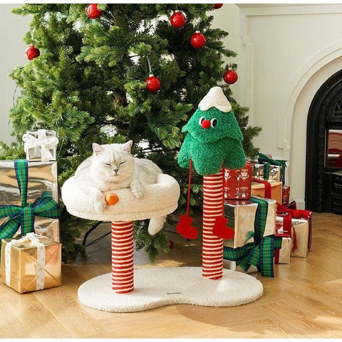 ZEZE Christmas Snow Wonderland Cat Scratching Post & Bed - Pets Villa