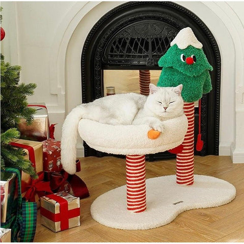 ZEZE Christmas Snow Wonderland Cat Scratching Post & Bed - Pets Villa