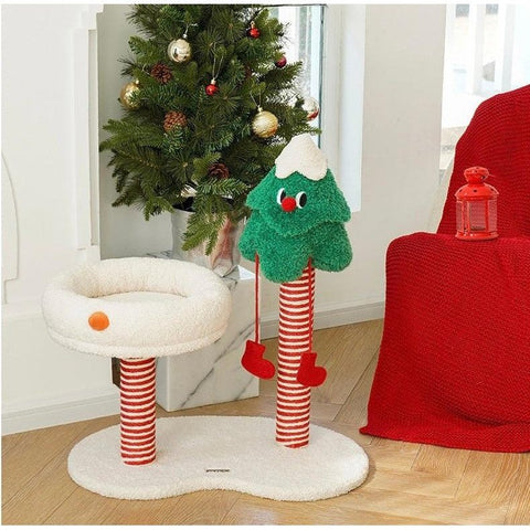 ZEZE Christmas Snow Wonderland Cat Scratching Post & Bed - Pets Villa