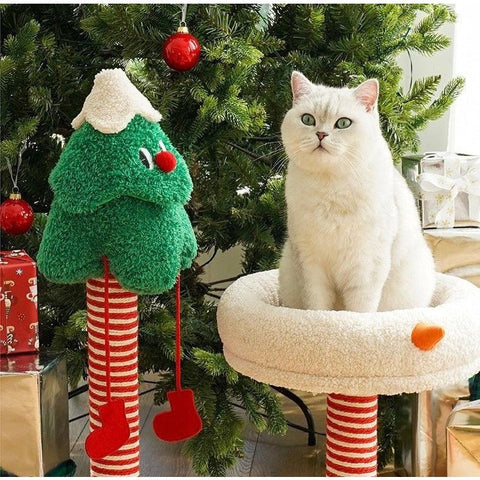 ZEZE Christmas Snow Wonderland Cat Scratching Post & Bed - Pets Villa