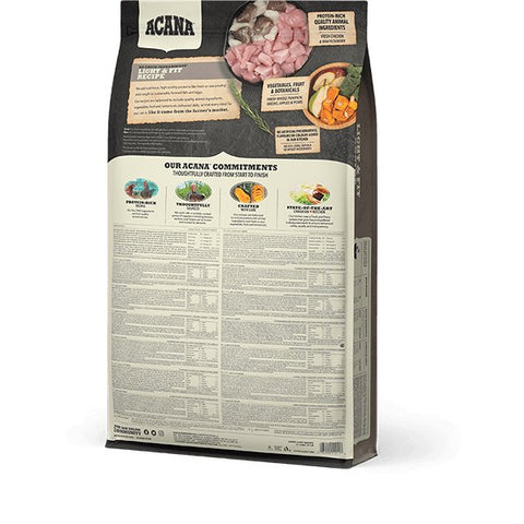 Close-up of ACANA Light & Fit kibble, showing small, crunchy dog food pellets