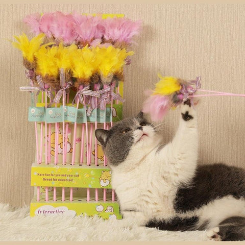 Natural Texture Feather & Rabbit Fur Cat Teaser – AMY&CAROL
