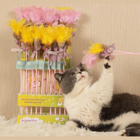 Soft Feather & Rabbit Fur Cat Toy – AMY&CAROL Interactive Teaser