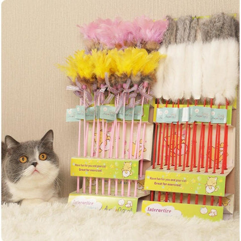 Feather & Rabbit Fur Interactive Cat Toy for Hunting Instincts