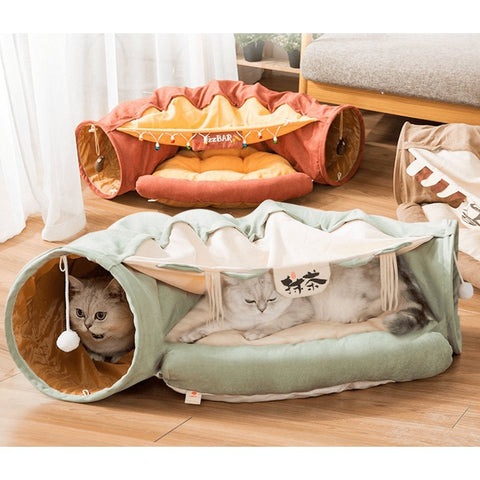 Cat Tunnel Bed with Cushion Mat - Pets Villa