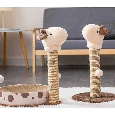 Interactive cat scratching toy set featuring alpaca and unicorn motifs with dangling toys