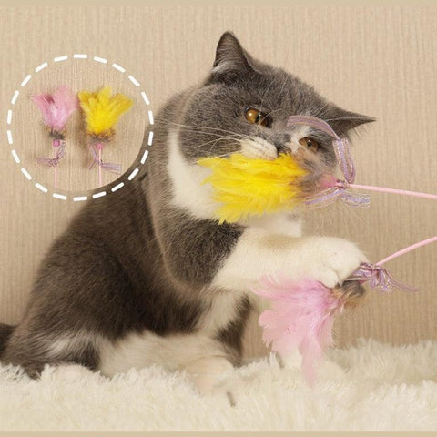 Interactive Feather & Rabbit Fur Cat Teaser for Active Cats