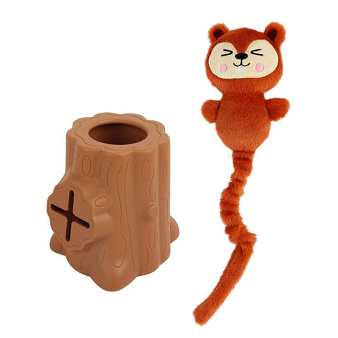 Dog toy with plush squirrel and rubber treat dispenser – ALL FOR PAWS Tree-Hider for mental stimulation and play