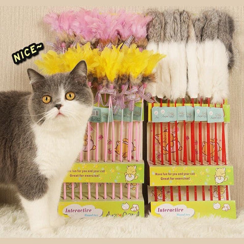 Soft Feather & Rabbit Fur Cat Teaser Toy for Playful Cats